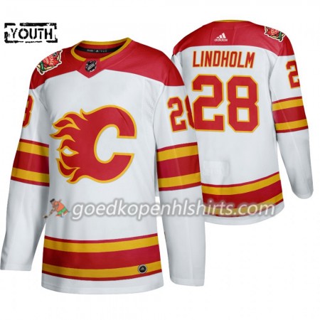 Calgary Flames Elias Lindholm 28 Adidas 2019 Heritage Classic Wit Authentic Shirt - Kinderen